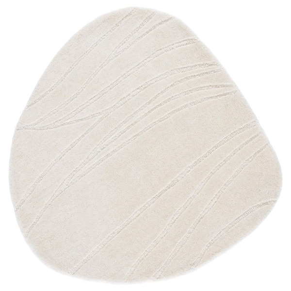 Novelty 4 ft. x 4 ft. Ivory Solid Wavy Specialty Area Rug