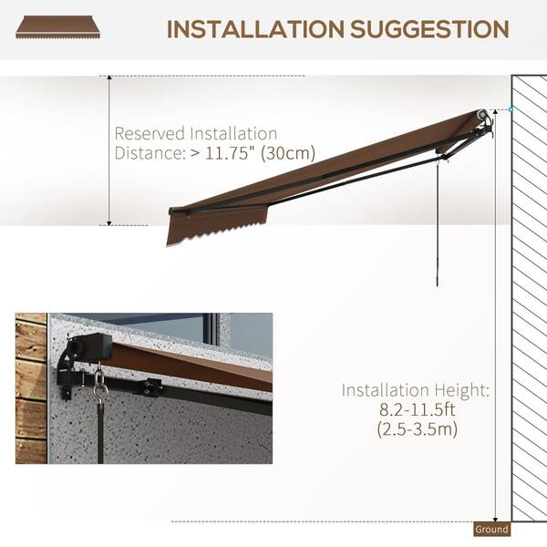 16 ft. W x 10 ft. D Retractable Awning, 280gsm UV Resistant
