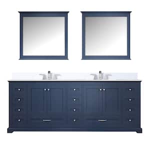 Dukes 84 in. W x 22 in. D Navy Blue Double Bath Vanity, Cultured Marble Top, Faucet Set, and 34 in. Mirrors