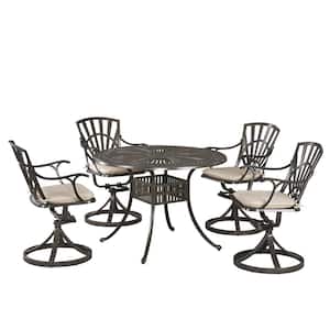 Grenada Taupe Tan 42 in. 5-Piece Cast Aluminum Round Outdoor Dining Set with Natural Tan Cushions