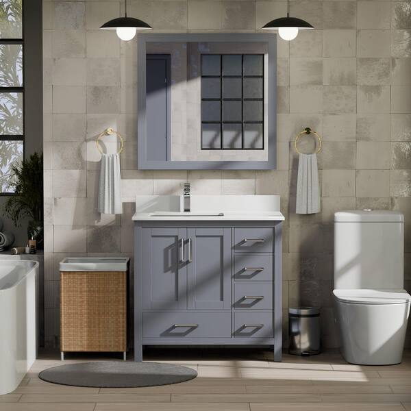 Jacques 36 in. W x 22 in. D Left Offset Distressed Grey Bath Vanity and Cultured Marble Top