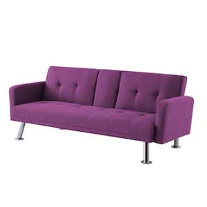 73 in. Wide Square Arm Fabric Mid-Century Modern Straight Sofa in Purple