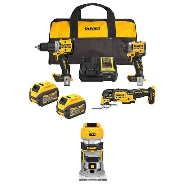 20V Max Lithium-Ion Cordless 3-Tool Combo Kit and Brushless Compact Router with (2) Flexvolt 6 Ah Batteries and Charger