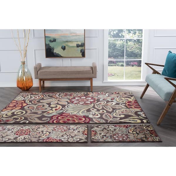 Deco Brown 5 ft. x 8 ft. Abstract Indoor 3-Piece Rug Set