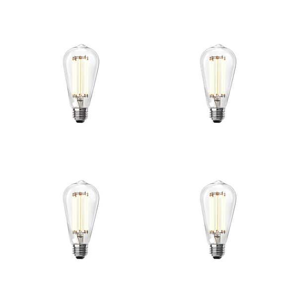 Feit Electric 60-Watt Equivalent ST19 Dimmable Straight Filament Clear Glass E26 Vintage Edison LED Light Bulb, Bright White (4-Pack)