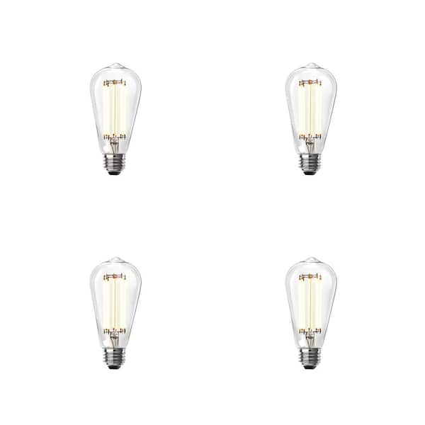 Feit Electric 60-Watt Equivalent ST19 Dimmable Straight Filament Clear Glass E26 Vintage Edison LED Light Bulb, Bright White (4-Pack)