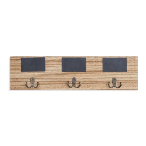 DANYA B Rustic Wall Mount Entryway Coat Rack with 3-Metal Double Hooks and Chalkboard Tags