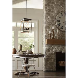 Briarwood Collection 15-1/2 in. 4-Light Black with Grey Wood Pattern Kitchen Coastal Pendant Hanging Light