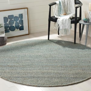 Natural Fiber Blue 4 ft. x 4 ft. Gradient Solid Color Round Area Rug