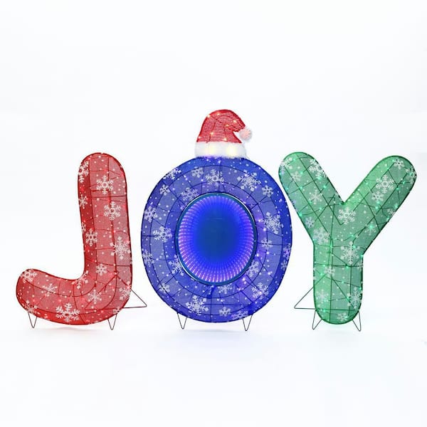 37 in. 3-Piece Multi-Color JOY Christmas Decoration with Lights for Indoor and Outdoor
