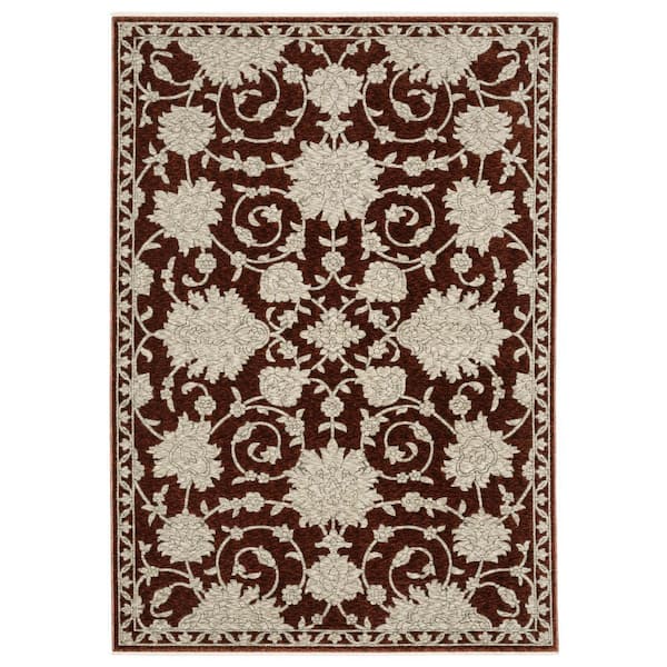 AVERLEY HOME Cage Red/Beige 5 ft. x 8 ft. Modern Oriental Floral Polyester Fringe-Edge Indoor Area Rug