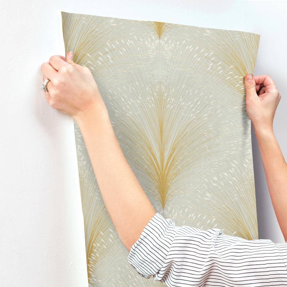 Sage Green and Gold Papyrus Plume Wallpaper Roll