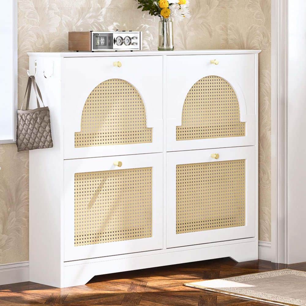 35.4 in. H x 42.1 in. W White Wood 12-Pair Shoe Storage Cabinet