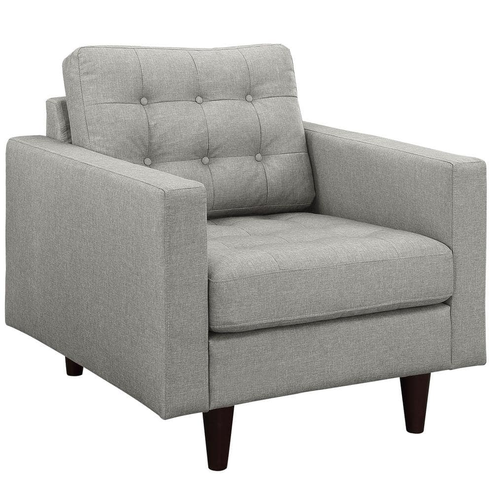 Light Gray Tufted Leather Armchair with Wood Legs