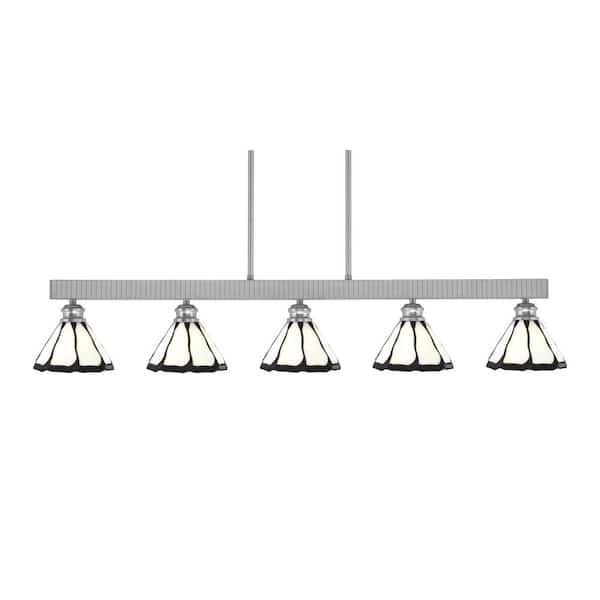 Unbranded Albany 60-Watt 5-Light Brushed Nickel Linear Pendant Light with Pearl and Black Art Glass Shades and No Bulbs Included