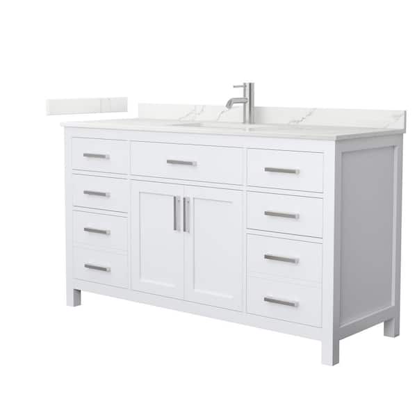 Wyndham Collection Beckett 60 in. Single Freestanding White Bath Vanity with Giotto Quartz Top (Assembled)