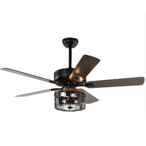 Modern 52 in. Indoor Black Ceiling Fan with Mosaic-Style Lampshade, 2-Color-Option Blades and Remote Included