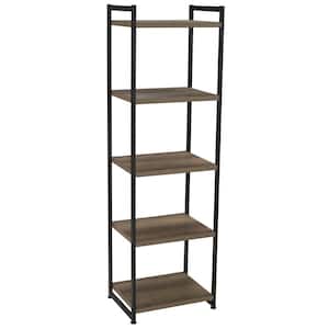 59.1 in. Gray/Black Metal 5-shelf Etagere Bookcase with Open Back