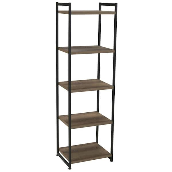 HOUSEHOLD ESSENTIALS 59.1 in. Gray/Black Metal 5-shelf Etagere Bookcase with Open Back