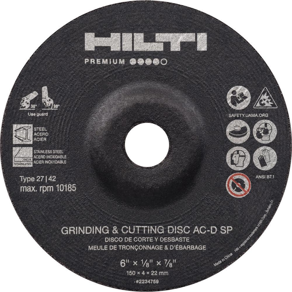 Hilti 6 in. x 7/8 in. Type 27 Premium Thin Abrasive Cutting Disc with ...