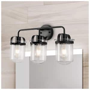 22.44 in. 3 Light Black Wall Mount Vanity Light with Clear Glass Shade