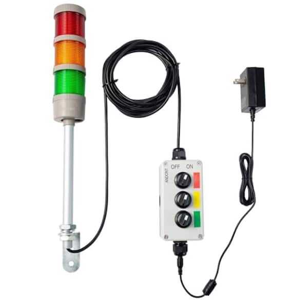 120 Volt LED 3-Stack Signal Tower Light with Red Yellow Green Lamps, IP65 Waterproof, Plug-and-Play with 16 ft Cord