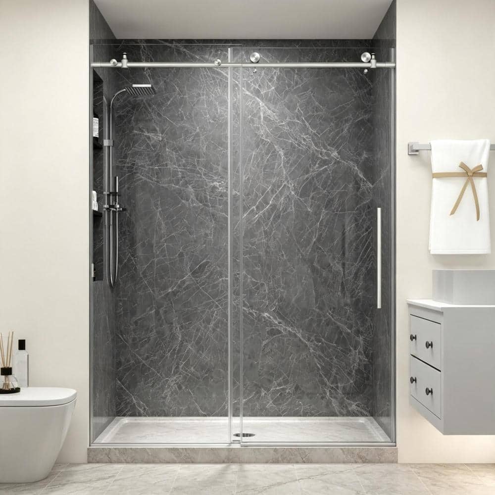 55 in. - 60 in. W x 76 in. H Single Sliding Frameless Shower Door in Brushed Nickel with 1/4 in. Clear Tempered Glass price history on PriceWatchPro