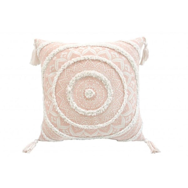 HomeRoots Peach, White Geometric Polyester 18 in. x 18 in. Throw Pillow