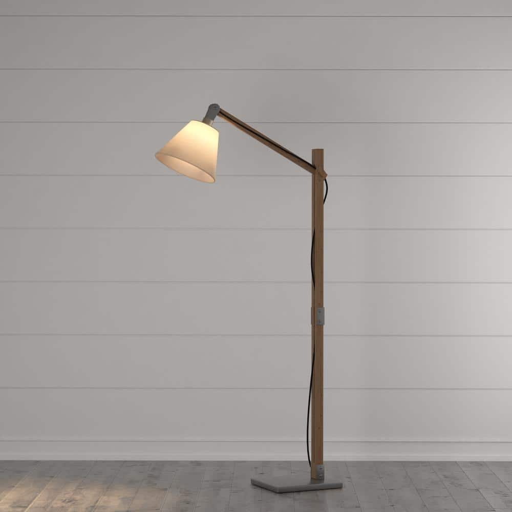 Walden Adjustable Arc Floor Lamp with Off-White Shade and Satin Steel Base