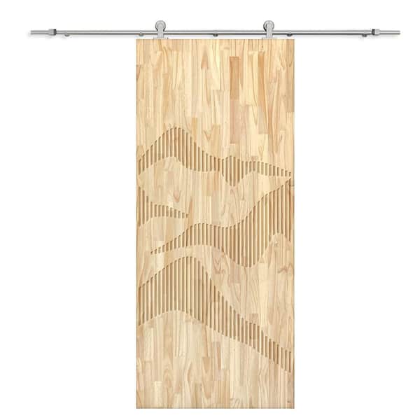 CALHOME 32 in. x 80 in. Natural Pine Wood Unfinished Interior Sliding Barn Door with Hardware Kit