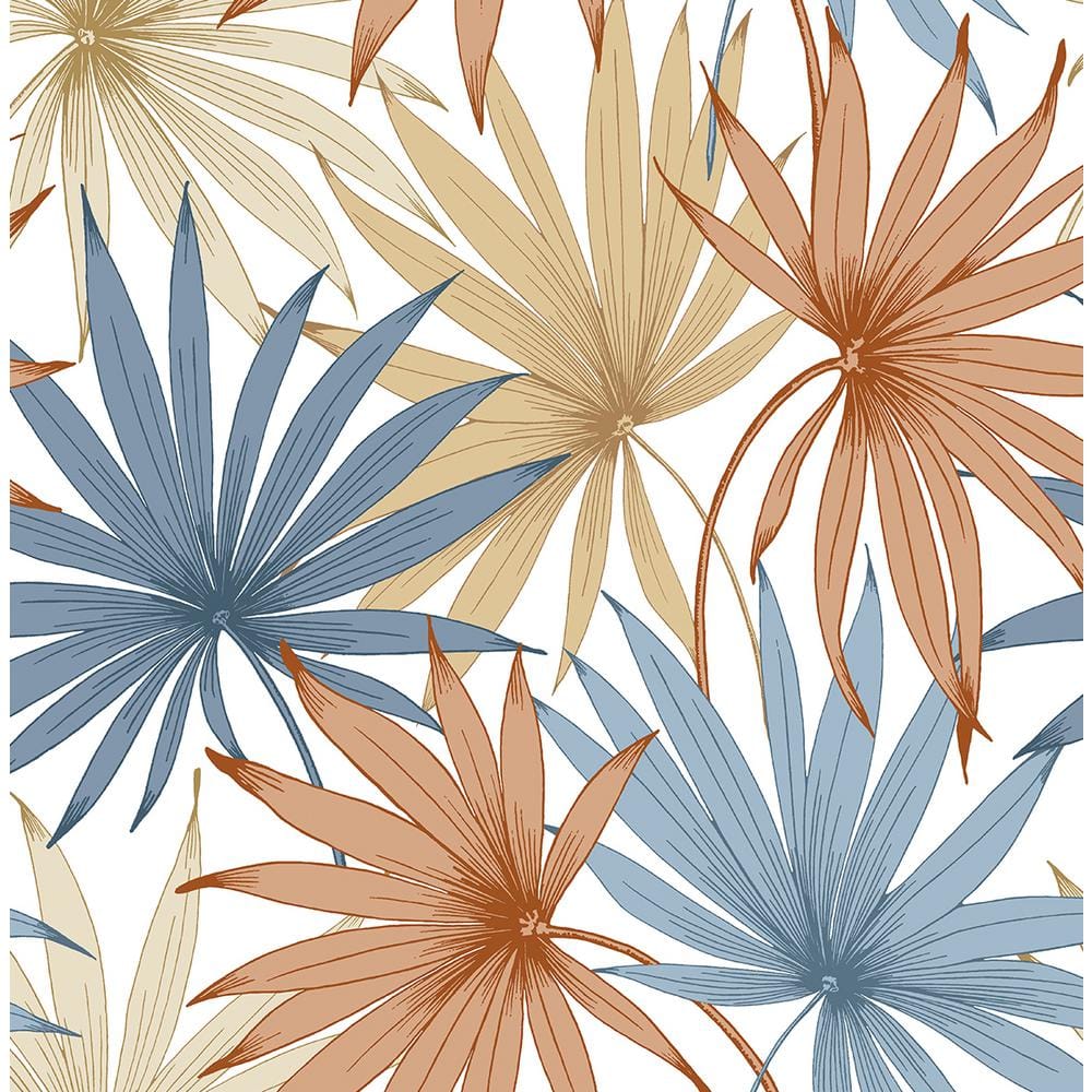 Charlotte Blue and Soft Melon Tropical Palm Toss Peel and Stick Wallpaper