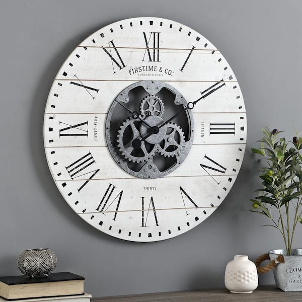 FirsTime & Co. 27 in. Shiplap Gears Wall Clock