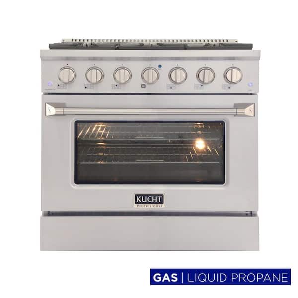 Pro-Style 36 in. 5.2 cu. ft. Propane Gas Range with Convection Oven in Stainless Steel and Silver Oven Door