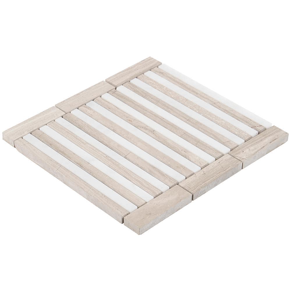 Florey Linear 7.87 in. x 8.31 in. Polished Marble Floor and Wall Mosaic Tile
