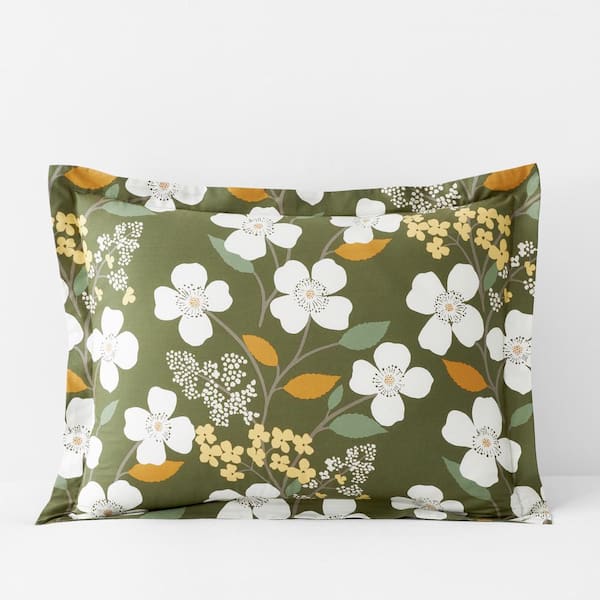 The Company Store Company Cotton Adley Floral Olive Cotton Percale Standard Sham