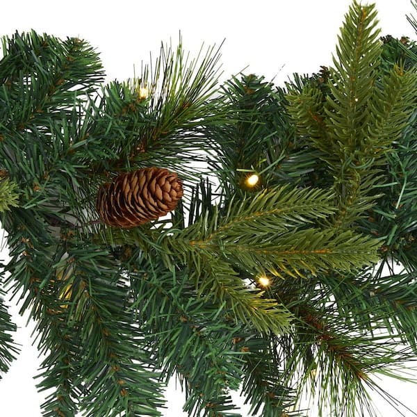 6 ft. Battery Operated Pre-lit Mixed Pine and Pinecone Artificial Garland with 35 Clear LED Lights