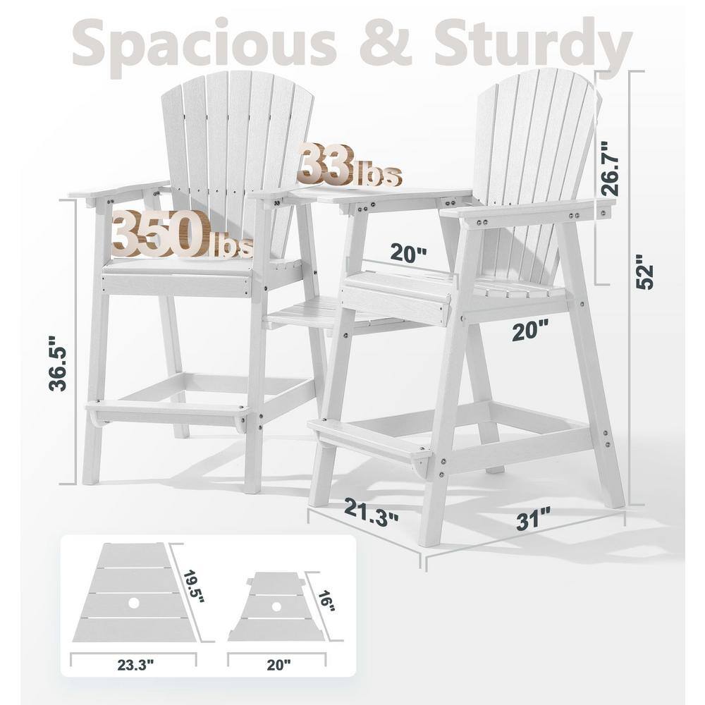 White Tall Plastic Adirondack Chairs with Footrest and Tray