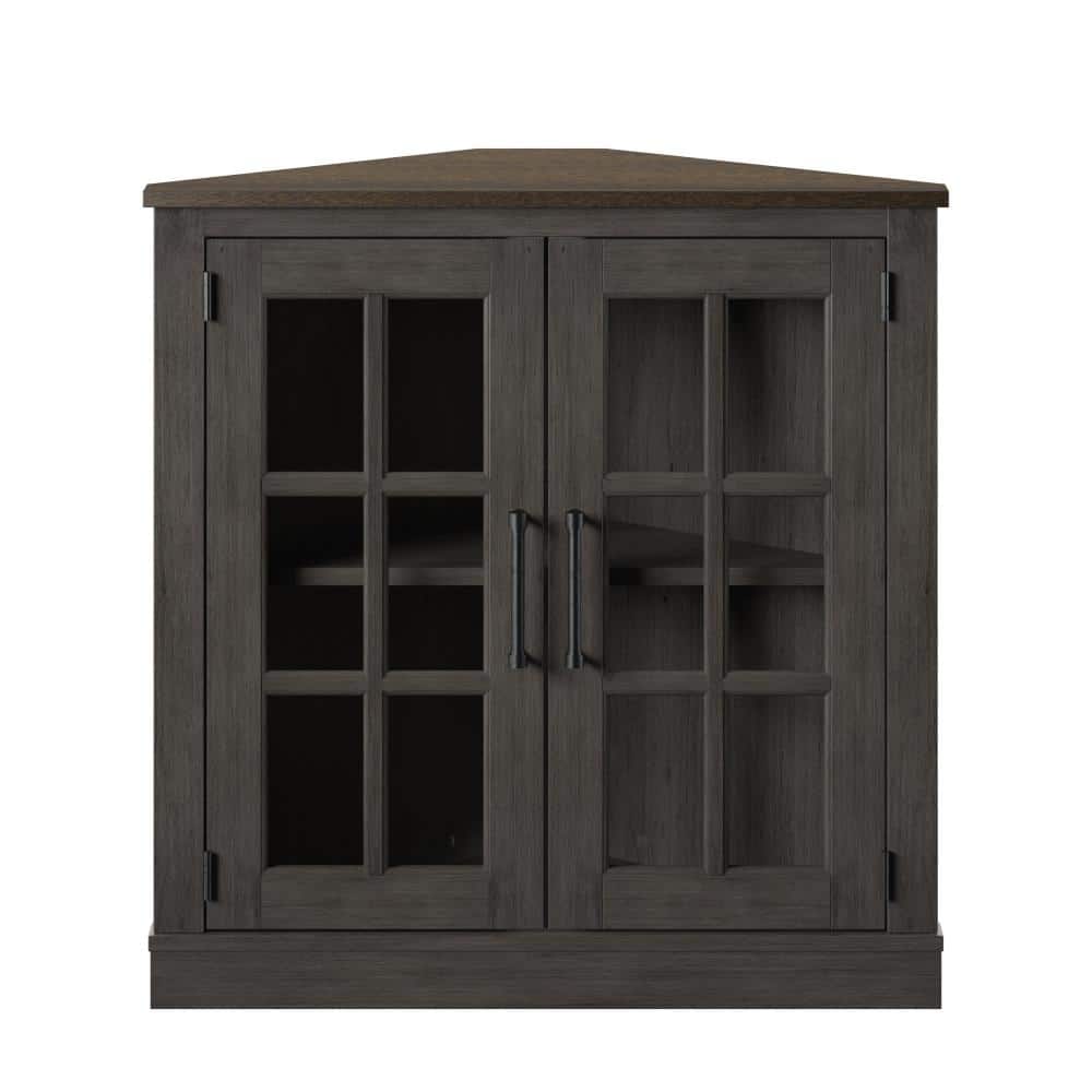 Twin Star Home Weathered Gray Accent Cabinet with Glass Doors