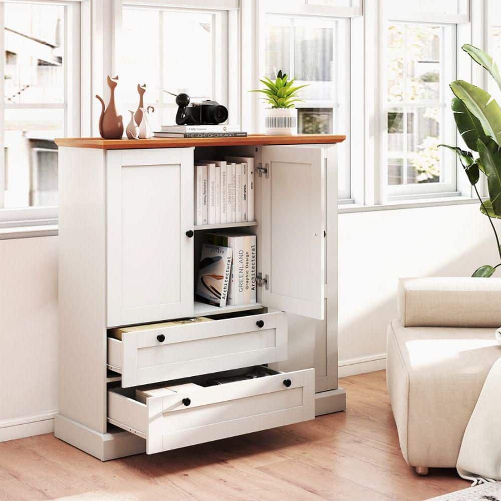 White MDF Buffet with 3 Doors, 2 Drawers