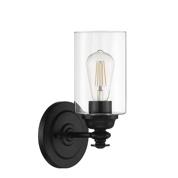 CRAFTMADE Dardyn 11.13 in. 1 Light Flat Black Finish Wall Sconce with Clear Glass