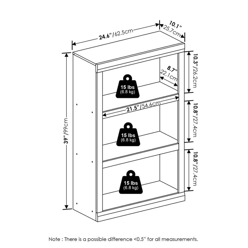 White 3-Tier Composite Wood Open Shelf Bookcase