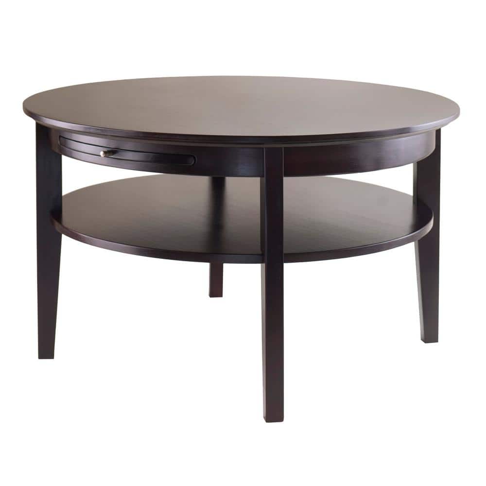 Traditional Amelia Round Espresso Wood Coffee Table with Storage