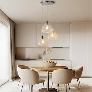 3-Light Chrome Pendant Hanging Light with Clear Glass Shades, Modern Kitchen Pendant Lighting