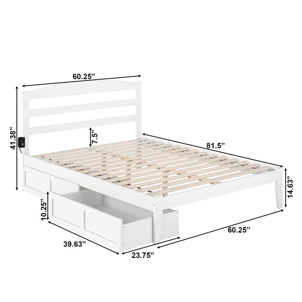 Mission Queen Platform Bed with Storage Drawers and Wood Headboard