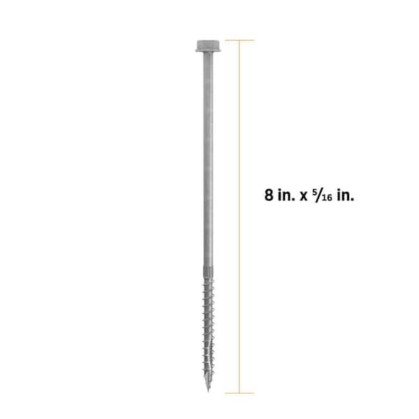 5/16 in. x 8 in. Hex Head Multi-Purpose Hex Drive Structural Wood Screw - Hot Dip Galvanized (50-Pack)