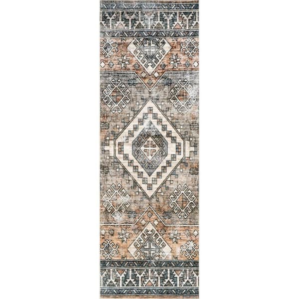 nuLOOM Bowie Machine Washable Tribal Pattern Rust 3 ft. x 6 ft. Runner Rug