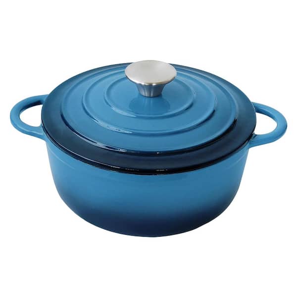 4.5 qt. Round Cast Iron Dutch Oven Enamel Coated Pot with Lid in Blue for Baking Braising Cooking