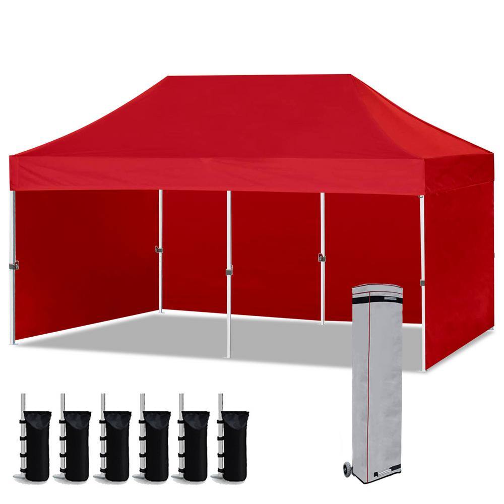 Coast Shade 10 ft. x 20 ft. Outdoor Standard Patio Pop UpCanopy Tent Instant Canopies With Walls, Red