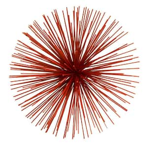 Metal Red Decorative Urchin Spiky Sphere Tabletop Sculpture