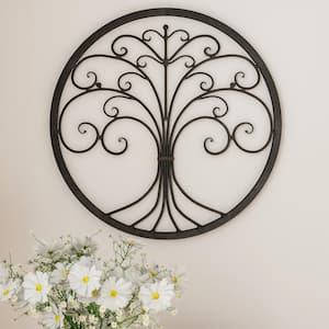 Distressed Dark Brown Tree of Life Metal Wall Art